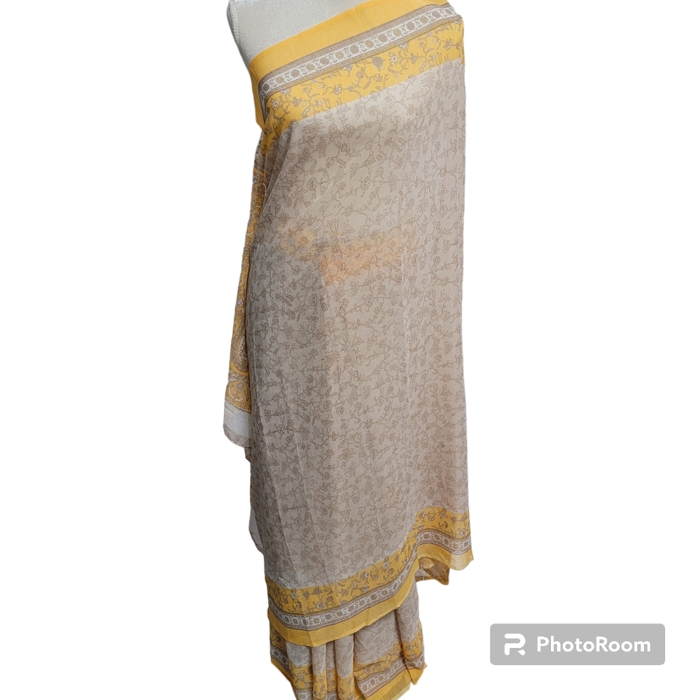 Orange Brown paisley white saree/sari